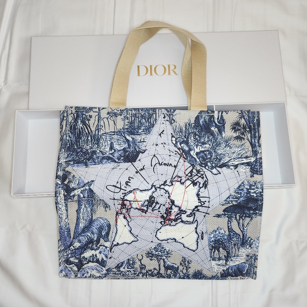 Dior Beauty Around the World Motif Straw Tote Bag